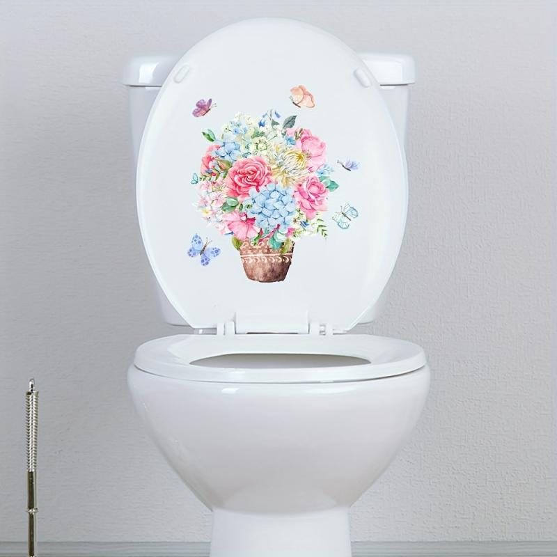 Toilet Sticker Flower Basket Butterfly Sticker Toilet Cover Decorative Sticker