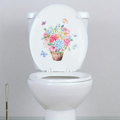 Toilet Sticker Flower Basket Butterfly Sticker Toilet Cover Decorative Sticker