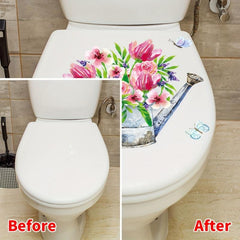 Flower Butterfly Toilet Lid Decorative Sticker Self-adhesive Decal