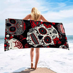 Microfiber Beach Towel Large Absorbent Calavera & Flower Print