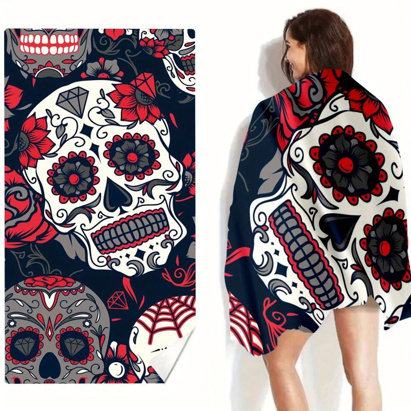 Microfiber Beach Towel Large Absorbent Calavera & Flower Print