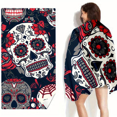 Microfiber Beach Towel Large Absorbent Calavera & Flower Print
