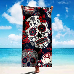 Microfiber Beach Towel Large Absorbent Calavera & Flower Print