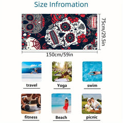 Microfiber Beach Towel Large Absorbent Calavera & Flower Print