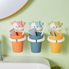 Cartoon Mouthwash Cup Wall Mounted Toothbrush Cup Plastic Gargle Cup With Holder