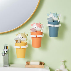 Cartoon Mouthwash Cup Wall Mounted Toothbrush Cup Plastic Gargle Cup With Holder