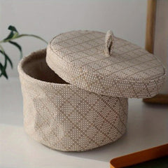 Retro Desktop Storage Basket With Cover - Nostalgic Woven Sundry Storage Basket