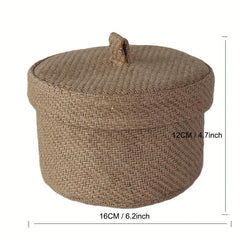 Retro Desktop Storage Basket With Cover - Nostalgic Woven Sundry Storage Basket