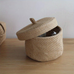 Retro Desktop Storage Basket With Cover - Nostalgic Woven Sundry Storage Basket