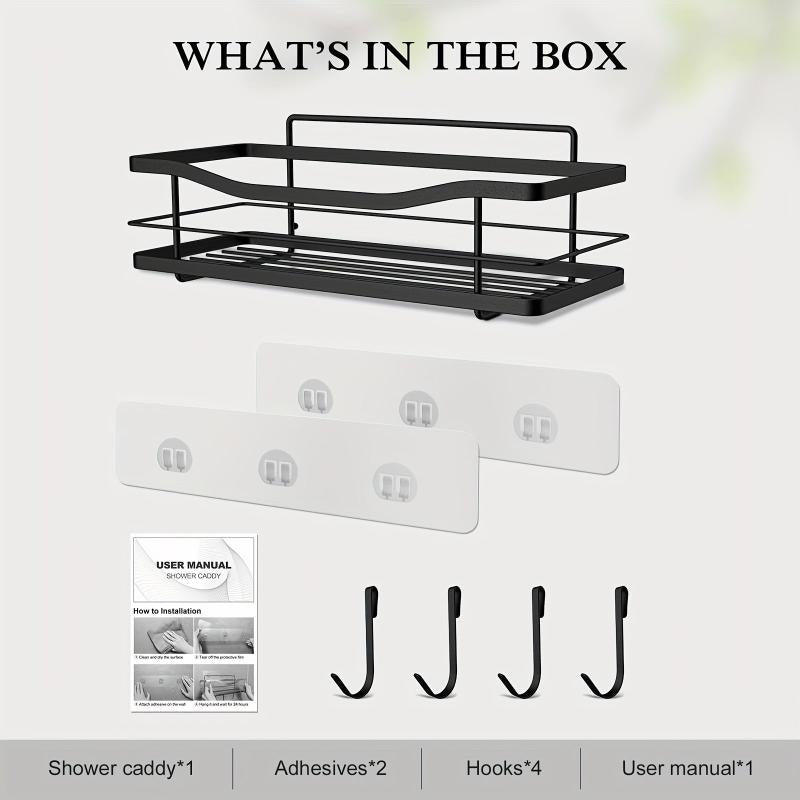 Wall Mounted Bathroom Storage Rack with 4 Hooks Stainless Steel Bathroom Tray