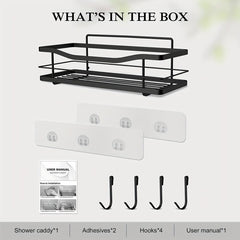Wall Mounted Bathroom Storage Rack with 4 Hooks Stainless Steel Bathroom Tray