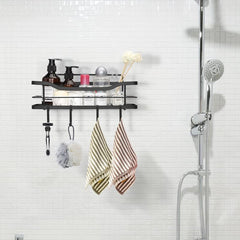 Wall Mounted Bathroom Storage Rack with 4 Hooks Stainless Steel Bathroom Tray