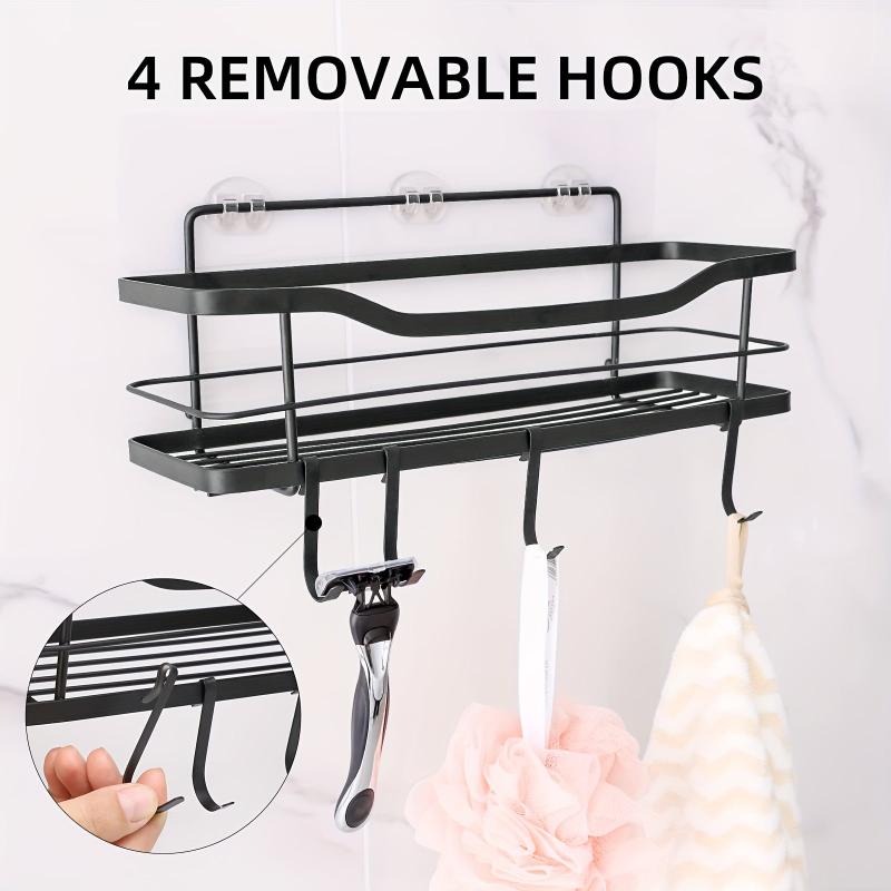 Wall Mounted Bathroom Storage Rack with 4 Hooks Stainless Steel Bathroom Tray