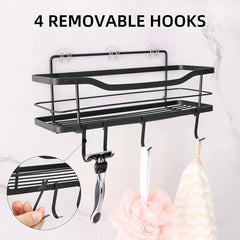 Wall Mounted Bathroom Storage Rack with 4 Hooks Stainless Steel Bathroom Tray