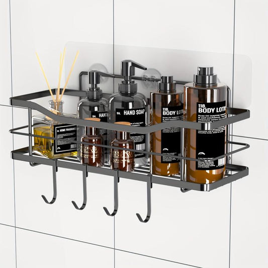 Wall Mounted Bathroom Storage Rack with 4 Hooks Stainless Steel Bathroom Tray