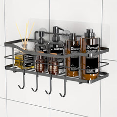 Wall Mounted Bathroom Storage Rack with 4 Hooks Stainless Steel Bathroom Tray