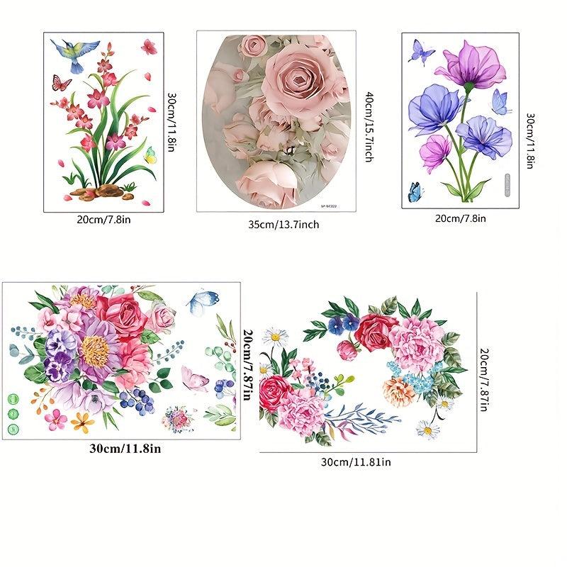 Flowers Bird Toilet Stickers Self Adhesive Bathroom Accessories