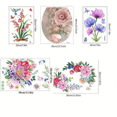 Flowers Bird Toilet Stickers Self Adhesive Bathroom Accessories