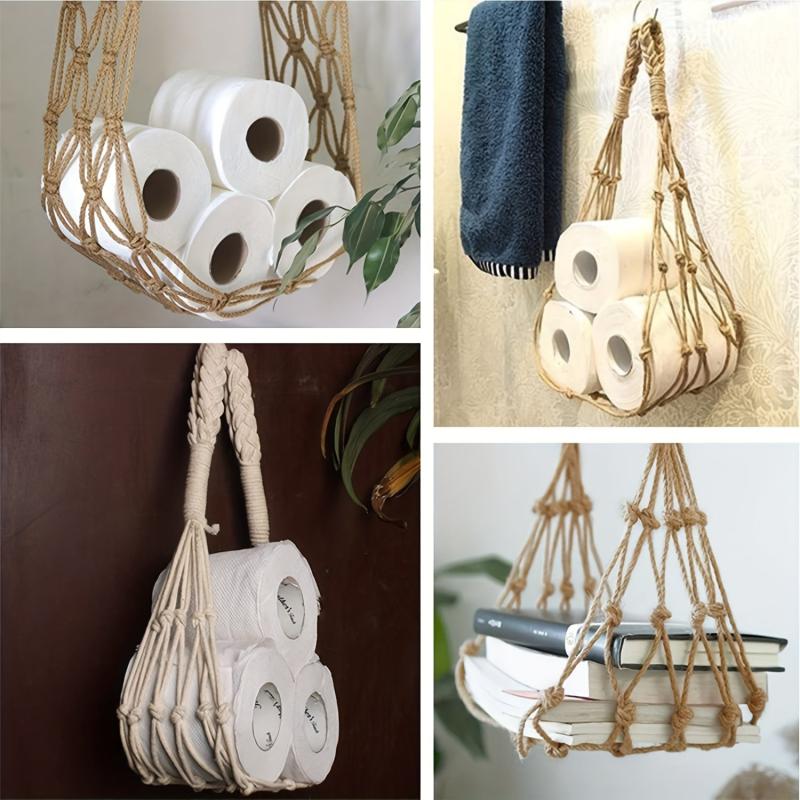 Boho Toilet Paper Storage Holder Wall Mounted Rack