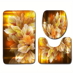 3pcs Bathroom Sets Flower Leaf Bath Rugs Non Slip Mat Toilet Lid Cover Decor