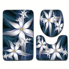 3pcs Bathroom Sets Flower Leaf Bath Rugs Non Slip Mat Toilet Lid Cover Decor