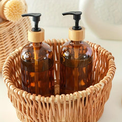 3pcs Soap Dispenser Set Glass Bottles Wooden Tray Countertop Lotion Pump