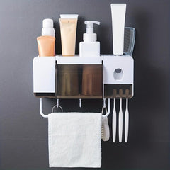 Wall Mounted Toothbrush Holder Automatic Dispenser Bathroom Storage Rack