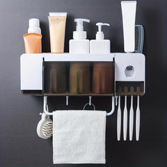 Wall Mounted Toothbrush Holder Automatic Dispenser Bathroom Storage Rack
