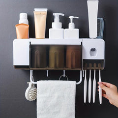 Wall Mounted Toothbrush Holder Automatic Dispenser Bathroom Storage Rack