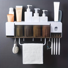Wall Mounted Toothbrush Holder Automatic Dispenser Bathroom Storage Rack