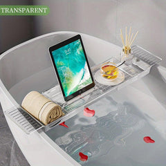 Clear Bathtub Tray Tub Shelf Organizer Soap Wine Phone Pad Rack Holder