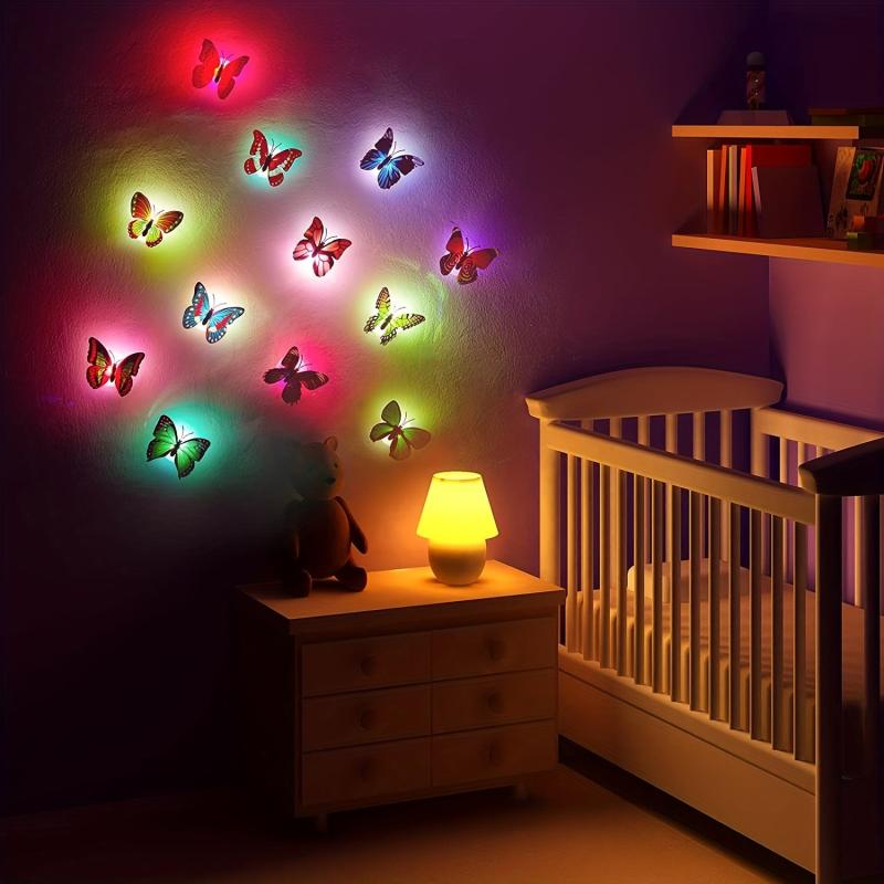 4pcs Multicolor LED 3D Butterfly Night Light Sticker for Garden Lawn Party