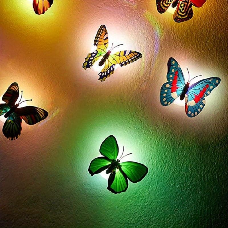 4pcs Multicolor LED 3D Butterfly Night Light Sticker for Garden Lawn Party