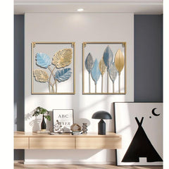 3pcs Metal Wall Decor Modern Leaf Wall Art Golden