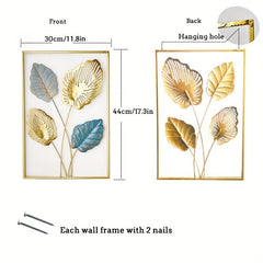 3pcs Metal Wall Decor Modern Leaf Wall Art Golden
