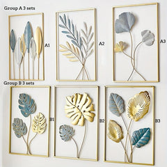 3pcs Metal Wall Decor Modern Leaf Wall Art Golden