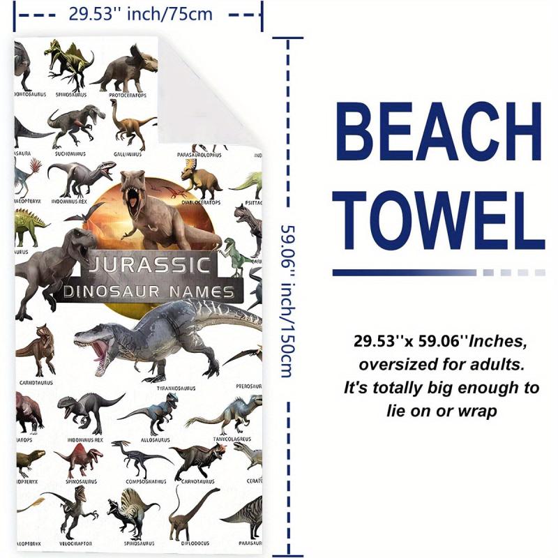Women's Dinosaur Pattern XL Beach Towel 59x29 Lightweight Quick Dry Bath Towel