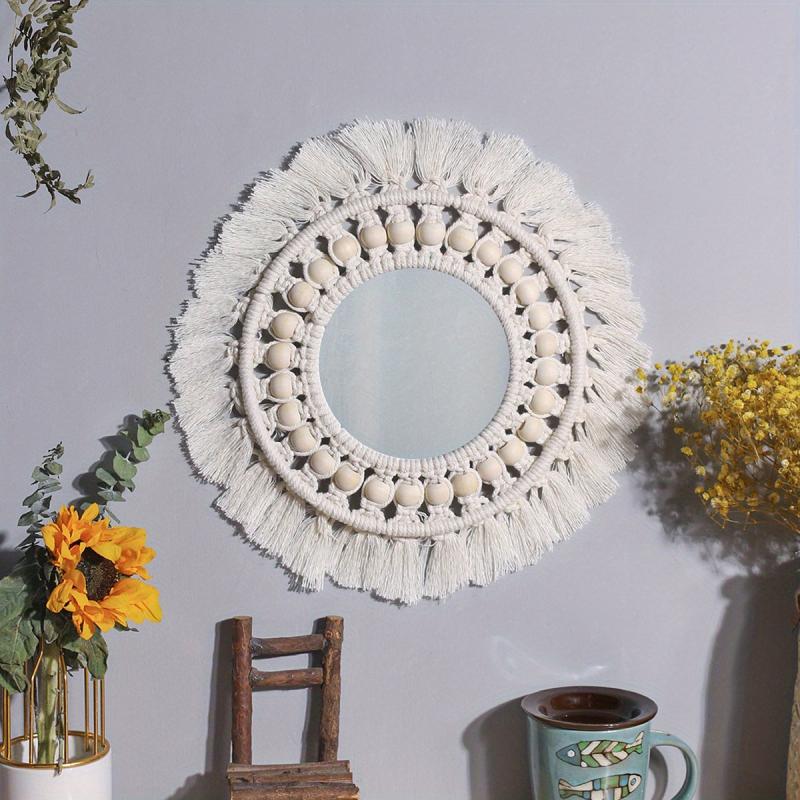 Bohemian Woven Wall Mirror Acrylic Mirror Macrame Hanging Decoration
