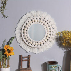 Bohemian Woven Wall Mirror Acrylic Mirror Macrame Hanging Decoration