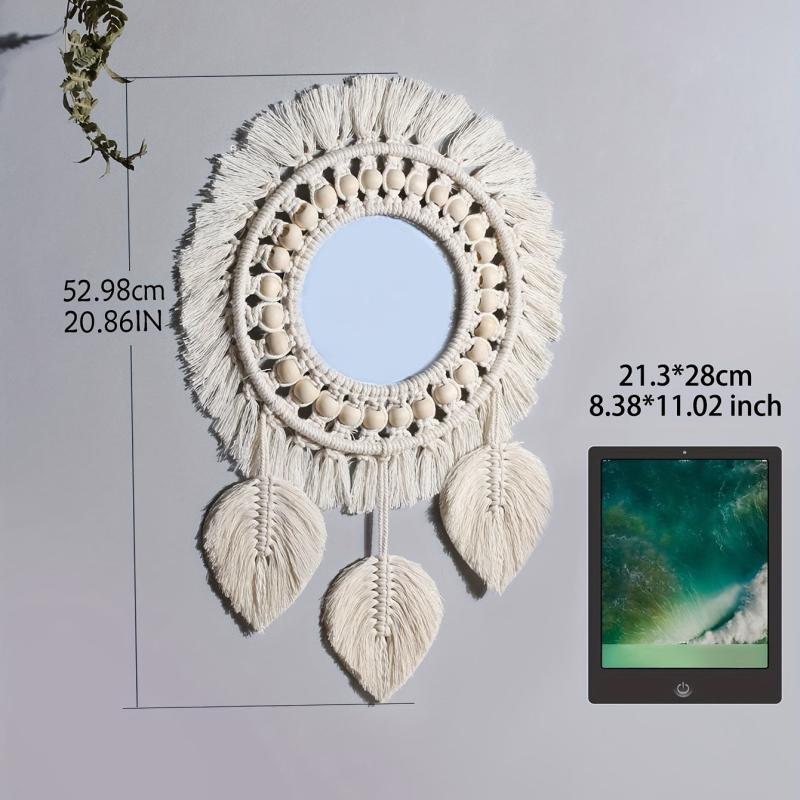 Bohemian Woven Wall Mirror Acrylic Mirror Macrame Hanging Decoration