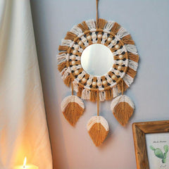 Bohemian Woven Wall Mirror Acrylic Mirror Macrame Hanging Decoration