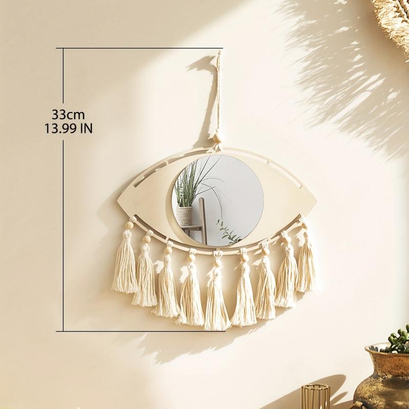 Bohemian Woven Wall Mirror Acrylic Mirror Macrame Hanging Decoration
