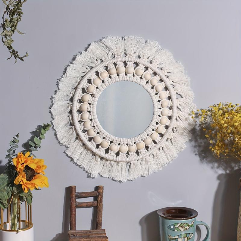 Bohemian Woven Wall Mirror Acrylic Mirror Macrame Hanging Decoration