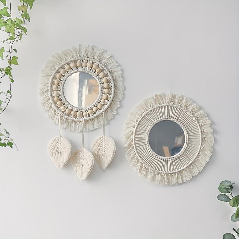 Bohemian Woven Wall Mirror Acrylic Mirror Macrame Hanging Decoration