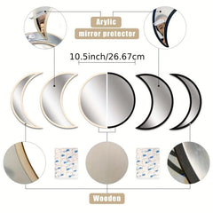 Scandi Moon Phase Mirror Set Acrylic Wall Decor Bohemian Home Decor