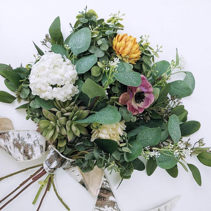 6pcs Mixed Eucalyptus Leaves Stems Bulk Artificial Silvery Dollar Eucalyptus