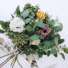 6pcs Mixed Eucalyptus Leaves Stems Bulk Artificial Silvery Dollar Eucalyptus