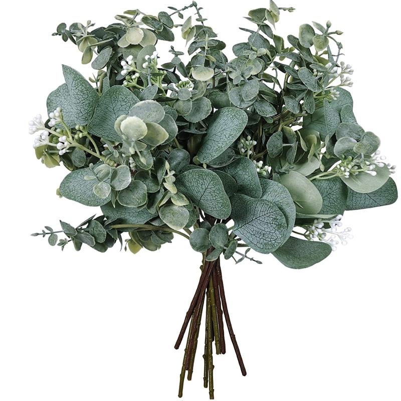 6pcs Mixed Eucalyptus Leaves Stems Bulk Artificial Silvery Dollar Eucalyptus