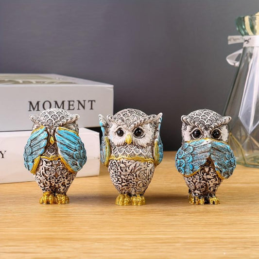 3pcs Three No Owls Statue Resin Decoration Crafts for Home