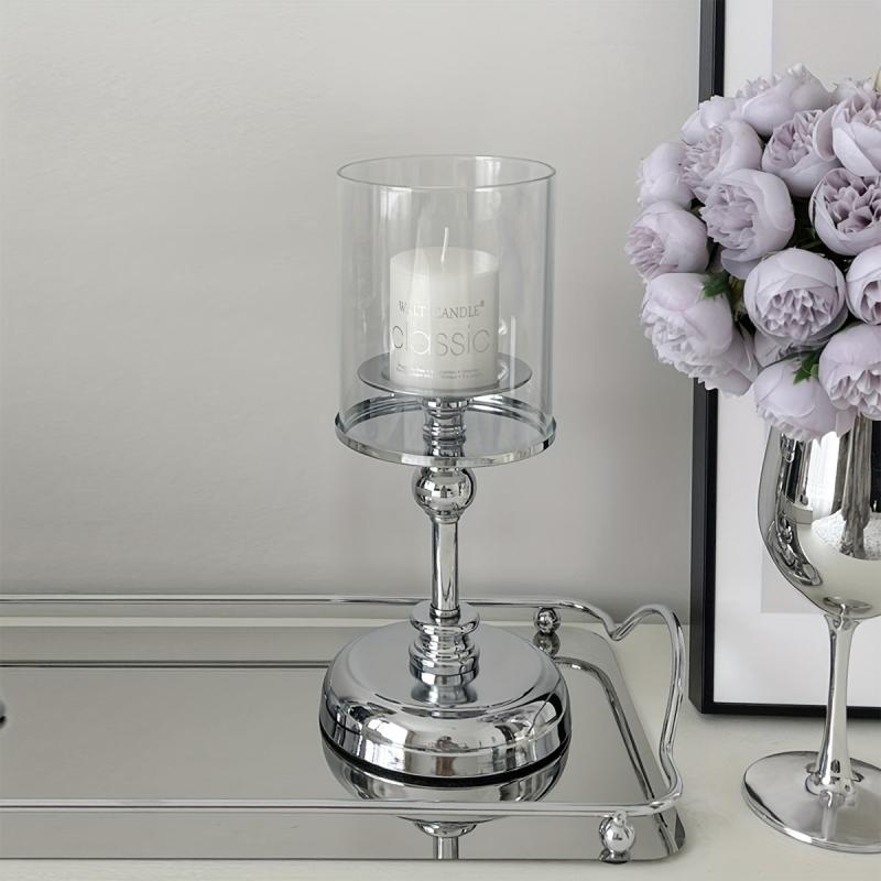 European Style Metal Glass Candlestick Ornament Light Table Decoration